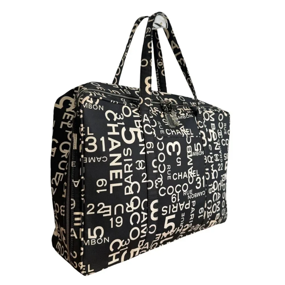 CHANEL Black/White Canvas 31 Rue Cambon Luggage Bag